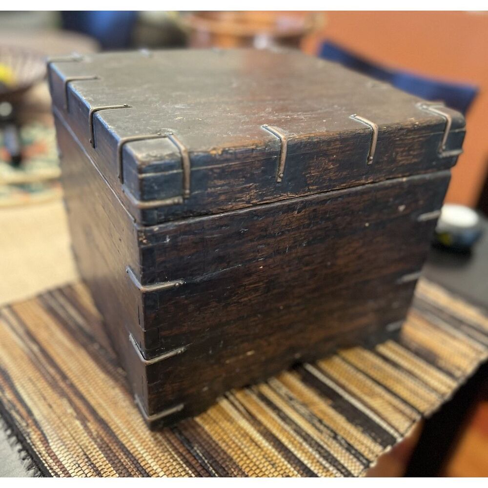 Old Antique Handmade Wooden Iron Fitted Multipurpose Storage Box